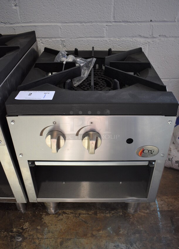 BRAND NEW! CPG Model 351CPGSP18N Stainless Steel Commercial Natural Gas Powered Single Burner Stock Pot Range. 80,000 BTU. 18x20x22