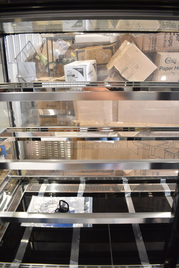 BRAND NEW SCRATCH AND DENT! Avantco 224BC60SB 60" Black Square Refrigerated Bakery Display Case with LED Lighting. See Pictures For Glass Damage. 115 Volts, 1 Phase. Tested and Powers On But Does Not Get Cold  - Image 7 of 10