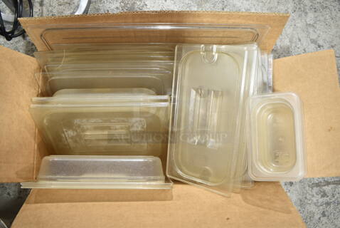 ALL ONE MONEY! Lot of Various Clear Poly Drop In Bin Lids and 3 1/9 Size Drop In Bins. 