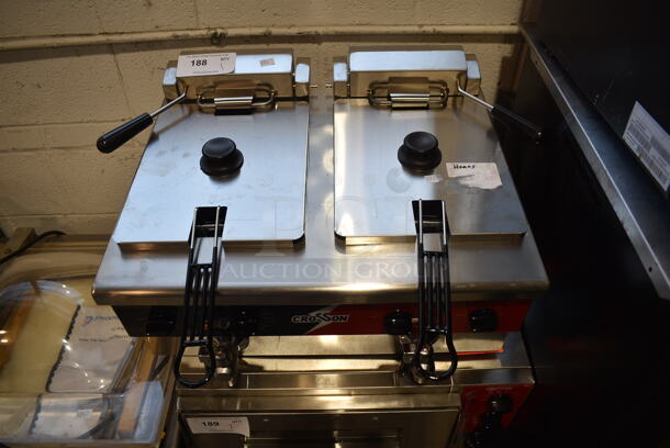 BRAND NEW SCRATCH AND DENT! 2024 Crosson EF-6V-2 Stainless Steel Commercial Countertop Electric Powered 2 Bay Fryer w/ 2 Metal Fry Baskets and 2 Lid. 120 Volts, 1 Phase. - Image 4 of 7