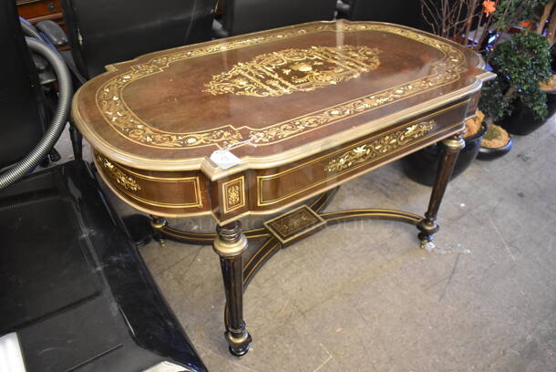 CUSTOM MADE Wooden Reproduction of Napoleon III Writing Desk w/ Inlaid Mother of Pearl. - Image 2 of 11