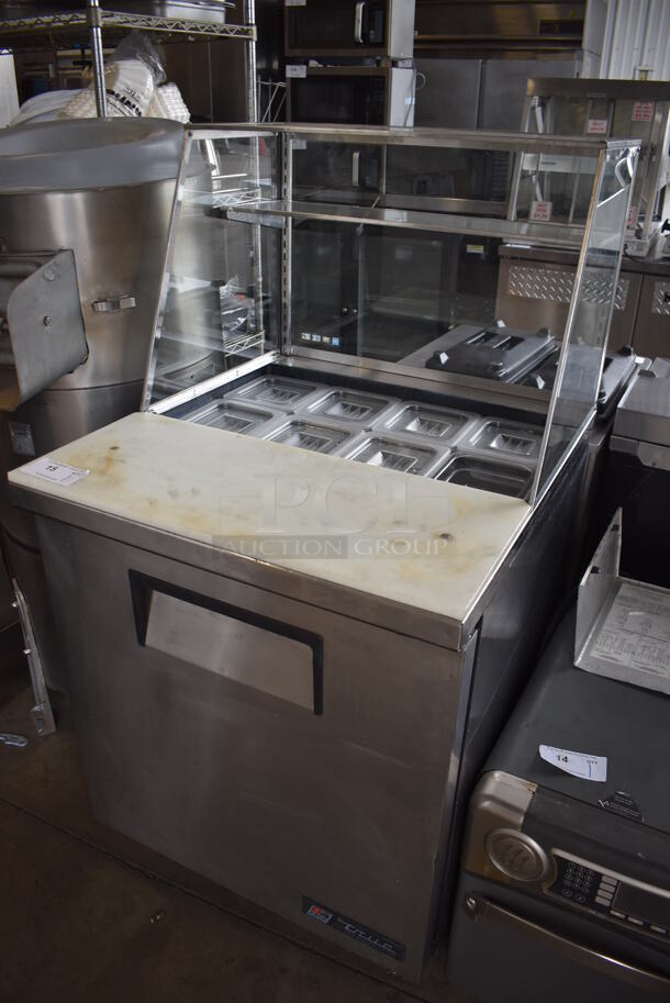 2015 True TSSU-27-08 Stainless Steel Commercial Prep Table w/ Sneeze Guard and Drop In Bins on Commercial Casters. 115 Volts, 1 Phase. 27.5x30x54.5. Tested and Working! - Image 2 of 6