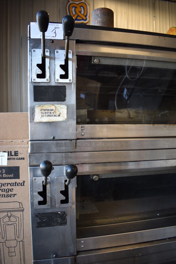 Pavailler Stainless Steel Commercial Electric Powered 3 Deck Digital Steam Artisan Brick Oven Pizza Oven on Metal Legs. Appears To Be Model Rubis 4B. 208-220 Volts, 3 Phase. 67x56x74 - Image 3 of 11