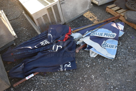 4 Various Patio Umbrellas; 2 Blue Moon and 2 Samuel Adams. Includes 80". 4 Times Your Bid!