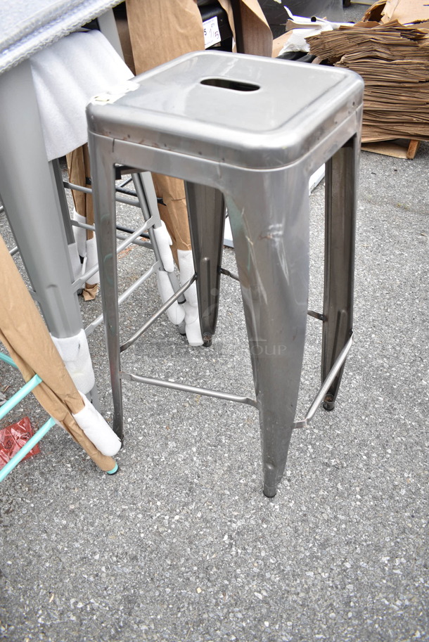 7 Various BRAND NEW SCRATCH AND DENT! Metal Bar Height Stools w/ 6 Back Rests; 2 Black, 3 Gray and 2 Seafoam Blue. 7 Times Your Bid! - Image 2 of 12
