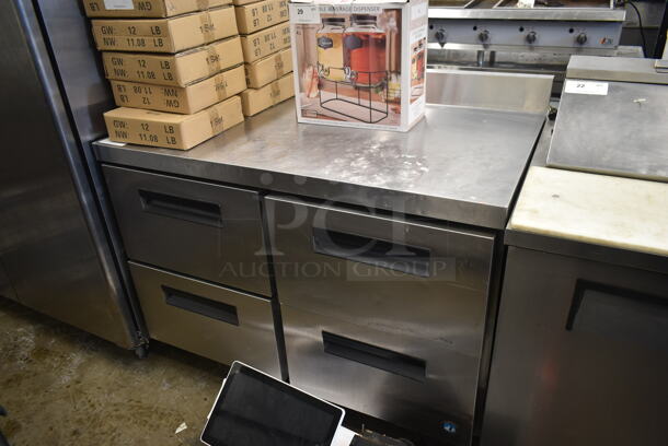 2018 Hoshizaki CRMF48-WD4 Stainless Steel Commercial 4 Drawer Work Top Freezer w/ Back Splash. 115 Volts, 1 Phase. Tested and Working!
