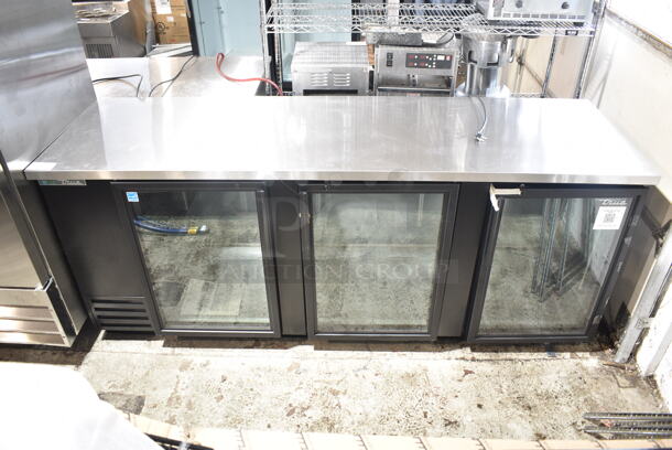 BRAND NEW SCRATCH AND DENT! 2024 True TBB-4G-HC-LD Stainless Steel Commercial 90 3/8" Black Glass Door Back Bar Refrigerator with LED Lighting. 115 Volts, 1 Phase. Tested and Working!  - Image 2 of 9