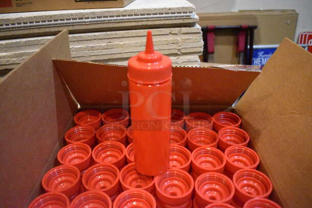 5 Boxes of 36 BRAND NEW IN BOX! Red Poly Ketchup Bottles. 2x2x9. 5 Times Your Bid! (glass room - off of bar area)
