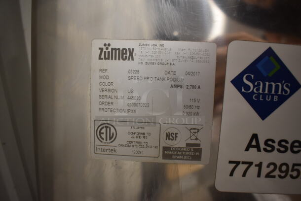 2017 Zumex Speed Pro Tank Podium Stainless Steel Commercial Floor Style Citrus Juicer on Commercial Casters. Comes w/ Extra Pieces: See Pictures For Details! 115 Volts, 1 Phase. 27x21x69. Tested and Working! - Image 9 of 12