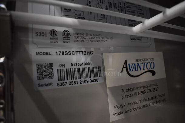 LIKE NEW! Avantco 178SSCFT72HC Stainless Steel Commercial Refrigerated Salad Bar / Cold Food Prep Table on Commercial Casters. 115 Volts, 1 Phase. Unit Was Only Used Two Times! 70.5x29.5x35. Tested and Working! - Image 8 of 8