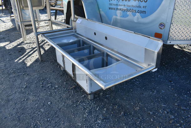 BRAND NEW SCRATCH AND DENT! KoolMore SC101410-12B3 Stainless Steel Commercial 3 Bay Sink w/ Dual Drain Boards. No Legs. Bays 10x14. Drain Boards 10x16.  - Image 2 of 6