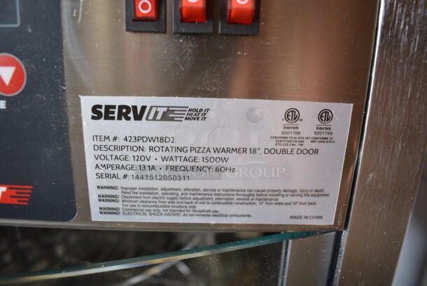 BRAND NEW SCRATCH AND DENT! ServIt 423PDW18D2 Stainless Steel Commercial Countertop Self-Service Pizza Warmer with 4-Shelf Rotating Rack. See Pictures for Broken Glass. 120 Volts, 1 Phase. Tested and Working! - Image 8 of 8