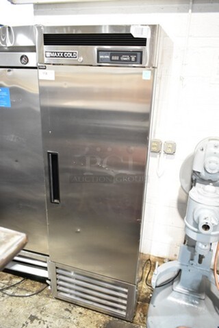 BRAND NEW SCRATCH AND DENT! 2021 Maxx Cold MCR-23FDHC Stainless Steel Commercial Single Door Reach In Cooler. 115 Volts, 1 Phase. Tested and Working!