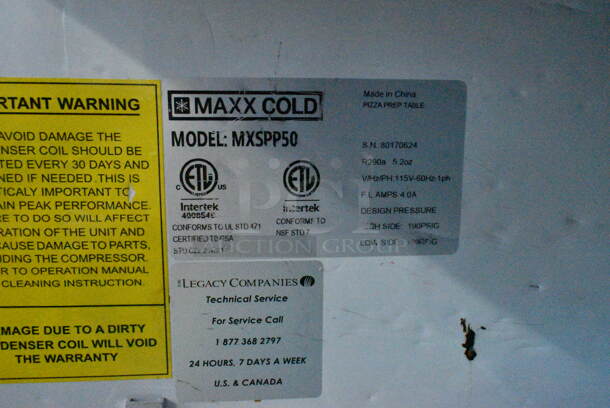 Maxx Cold MXSPP50 Stainless Steel Commercial Pizza Prep Table on Commercial Casters. 115 Volts, 1 Phase. Tested and Powers On But Does Not Get Cold - Image 6 of 6