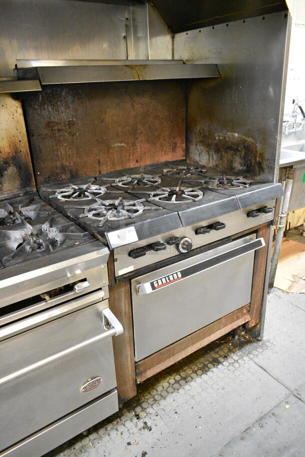 Garland Metal Commercial Natural Gas Powered 6 Burner Range w/ Oven, Over Shelf and Back Splash. This Unit Was In Working Condition When the Restaurant Closed. (kitchen) - Image 6 of 6