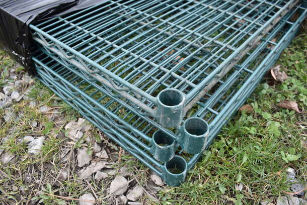 ALL ONE MONEY! Lot of 4 Green Finish Wire Shelves and 4 Poles. 72x24x1.5, 85" - Image 3 of 3