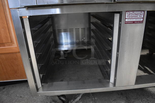 Stainless Steel Commercial Gas Powered Mini Rotating Rack Oven w/ View Through Doors and Lower Pan Rack on Commercial Casters. 48x36x75. Picture of the Unit Powered On Before Removal Is Included In the Listing. - Image 7 of 11