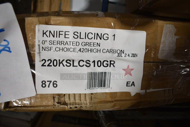 3 BRAND NEW SCRATCH AND DENT! Items; 220KSLCS10GR Choice 10" Serrated Edge Slicing / Bread Knife with Green Handle, Hatco R02.30.266.12 Light Bulb, Emperors Select 407BSKMR12C 12" Coarse Skimmer with Bamboo Handle. 3 Times Your Bid!  - Image 3 of 6