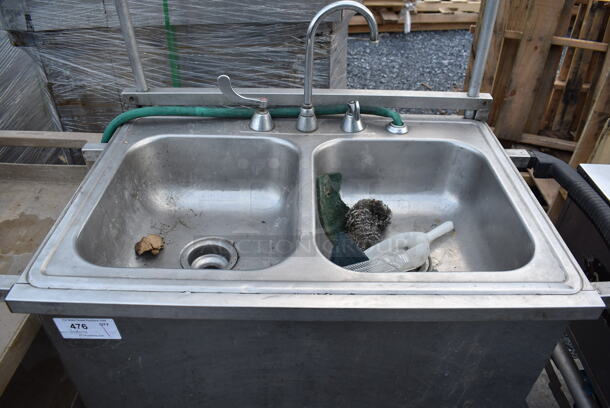 Stainless Steel Commercial Portable 2 Bay Sink w/ Faucet and Handles on Commercial Casters. 45x25x62 - Image 6 of 7