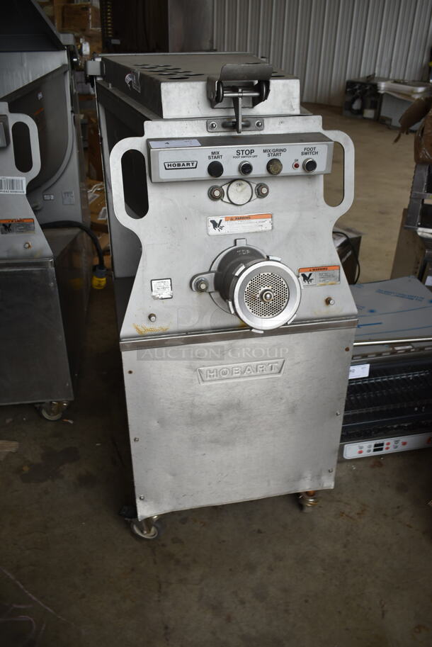 2017 Hobart MG2032 Metal Commercial Floor Style Electric Powered Meat Mixer Grinder w/ Foot Pedal on Commercial Casters. 208 Volts, 3 Phase. Tested and Working! - Image 1 of 9