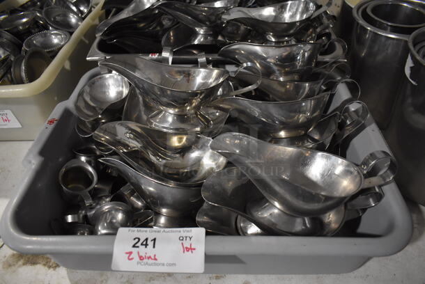 ALL ONE MONEY! Lot of 2 Gray Poly Bus Bins w/ Metal Gravy Boats. Includes 9.5x5x4, 3.5x2x2.5 - Image 3 of 4