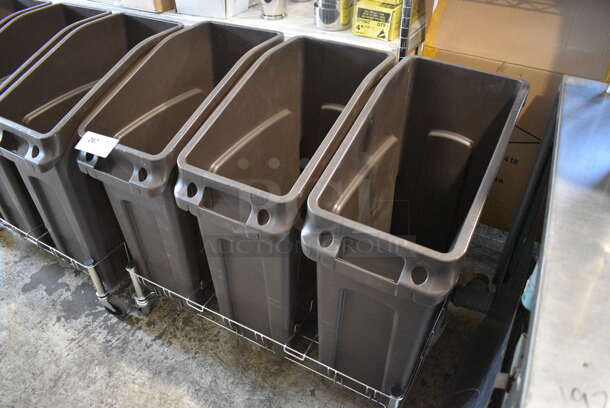 BRAND NEW! Metal Wire Cart on Commercial Casters w/ 3 Brown Ingredient Bins / Slim Jim Trash Cans. 35x22x30 - Image 2 of 4