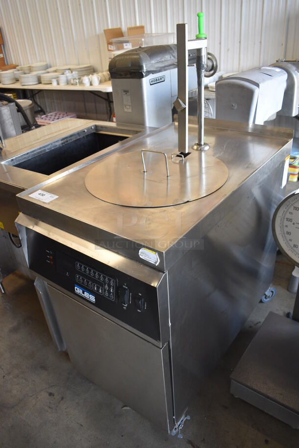 Giles Model GEF-720 Stainless Steel Commercial Fryer w/ Basket on Commercial Casters. 208 Volts, 3 Phase. 24x39x56