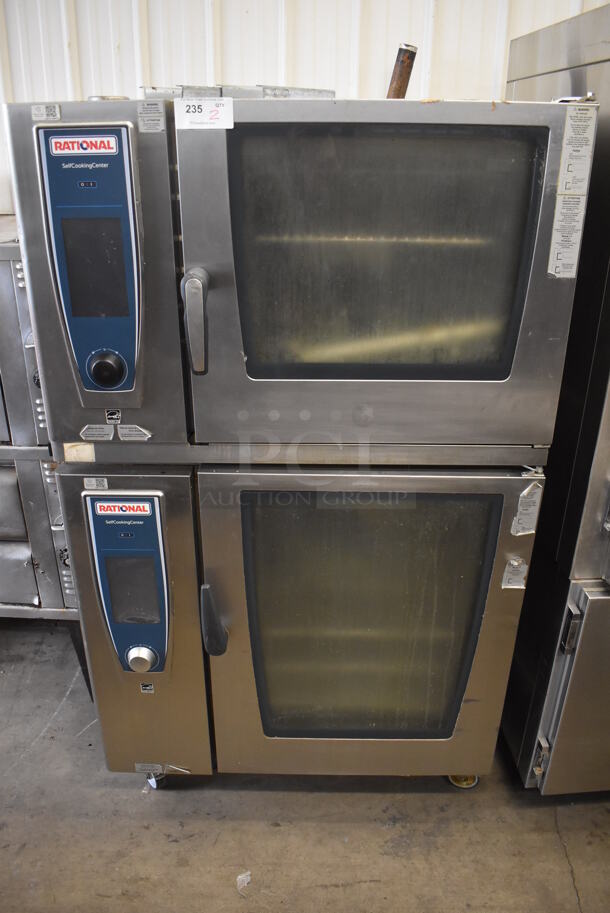 2 2016 Rational Stainless Steel Commercial Combitherm Self Cooking Center Convection Ovens on Commercial Casters. Top Model: SCC WE 62. Bottom Model: SCC WE 102. Picture of Unit Powered on is Included. 480 Volts, 3 Phase. 42x42x73. 2 Times Your Bid!