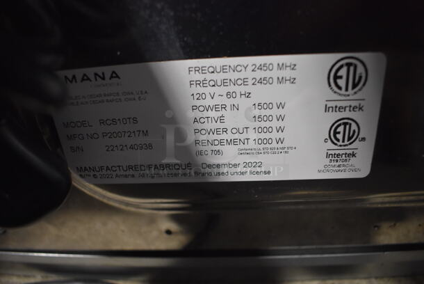 LIKE NEW! 2022 Amana RCS10TS Stainless Steel Commercial Countertop Stackable Microwave with Push Button Controls. Used a Few Times at Trade Show as a Demonstration. 120 Volts, 1 Phase. 22x16x14. Tested and Working! - Image 7 of 7