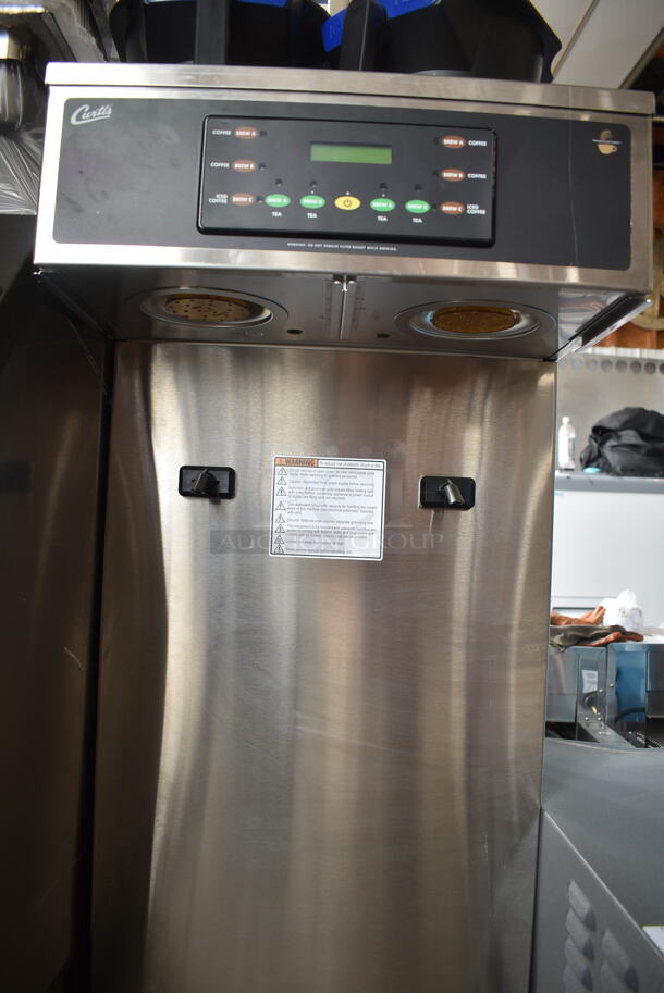 BRAND NEW SCRATCH AND DENT! Curtis CBHT Stainless Steel Commercial Countertop High Volume Twin Combo Coffee / Tea Brewer w/ 2 Poly Brew Baskets. No Hot Water Dispenser. 220 Volts, 1 Phase.  - Image 4 of 8