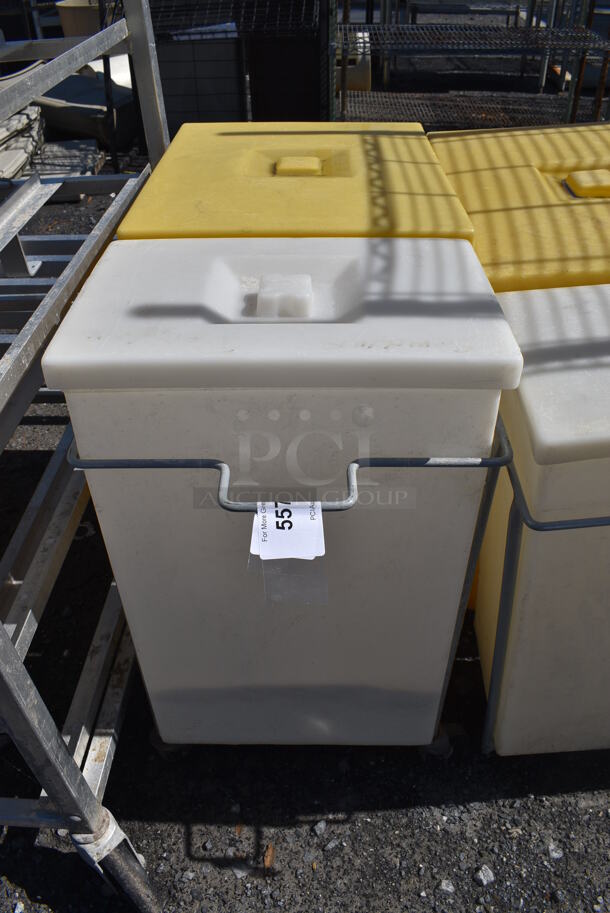 Two Poly Ingredient Bins on Metal Frame w/ Commercial Casters. 15x31x28.5