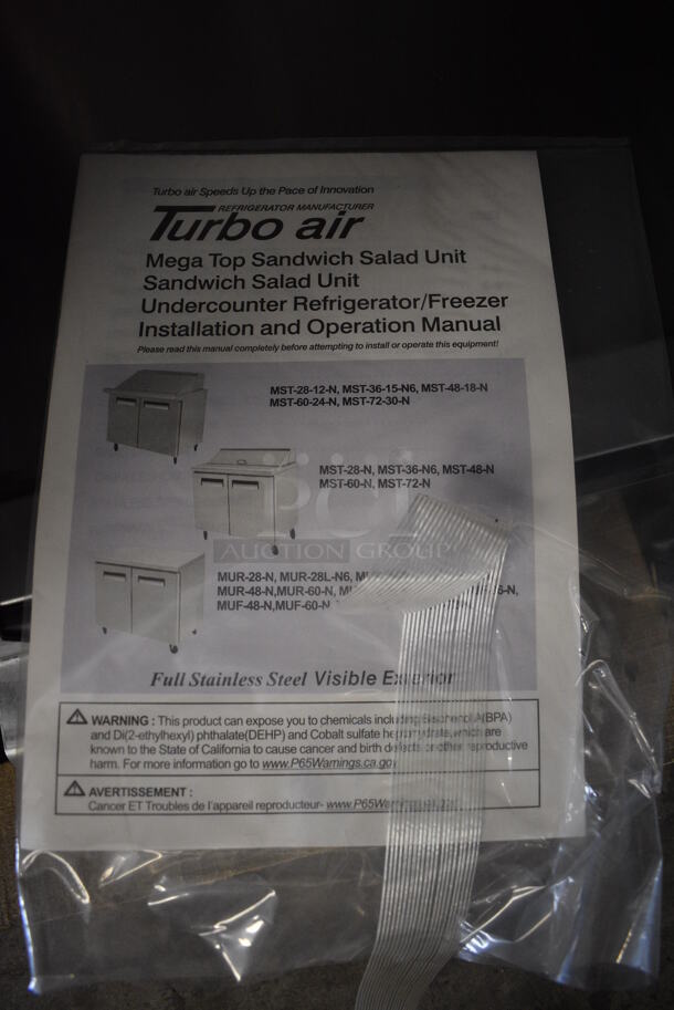 BRAND NEW IN BOX! Turbo Air Model MUR-72-N Stainless Steel Commercial 3 Door Undercounter Cooler. Comes w/ Commercial Casters. 115 Volts, 1 Phase. 73x30x30.5. Tested and Working! - Image 7 of 9