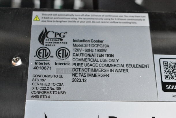 BRAND NEW SCRATCH AND DENT! 2023 Cooking Performance Group CPG 351IDCPG19A Stainless Steel Single Burner Induction Range.  - Image 5 of 5