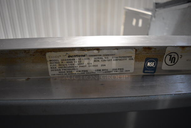 Delfield Model UCD4464N-12-DD5 Stainless Steel Commercial Sandwich Salad Prep Table Bain Marie Mega Top w/ Over Shelf on Commercial Casters. Comes w/ Damaged, Detached Kickplate. 115 Volts, 1 Phase. 65x32x50. Cannot Test - Unit Trips Breaker - Image 6 of 10