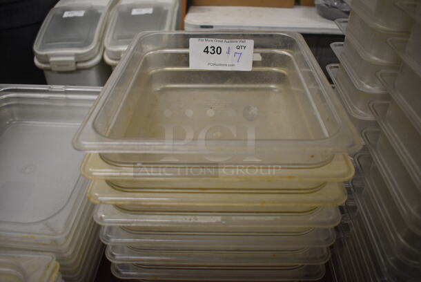 ALL ONE MONEY! Lot of 7 Poly Clear 1/2 Size Drop In Bins. 1/2x4 - Image 1 of 3