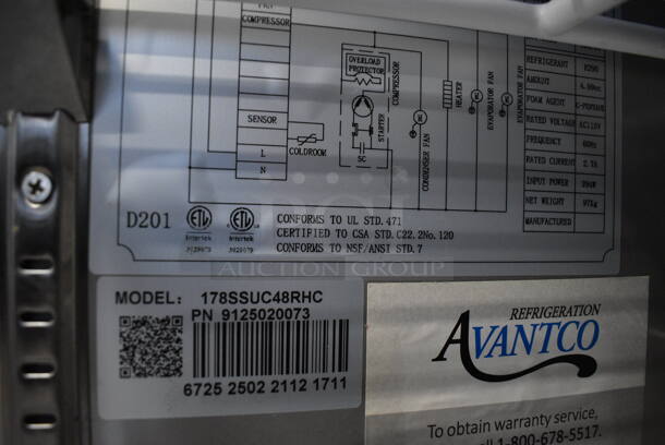 Avantco 178SSUC48RHC Stainless Steel Commercial 2 Door Undercounter Cooler on Commercial Casters. 115 Volts, 1 Phase. Unit Was Only Used a Few Times as a Demonstration at a Trade Show. 47.5x29.5x35.5. Tested and Working! - Image 4 of 7