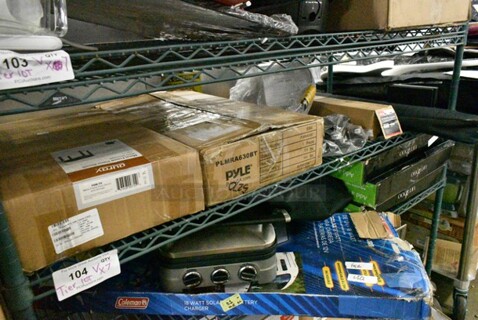 7 Various Items Including BRAND NEW Quray PBM-FS Metal Frame Piano Bench, Pyle PLMRA630BT 6-Channel Marine Amplifier Bluetooth Waterproof, Impact Floodlight Reflector, Focus Photo Video Tripod Kit, Nintendo Switch Docking Station, Case. 7 Times Your Bid! 