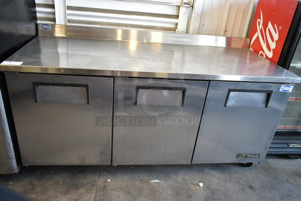 True TWT-72 Stainless Steel Commercial 3 Door Work Top Cooler w/ Back Splash on Commercial Casters. 115 Volts, 1 Phase. Tested and Working! - Image 1 of 5