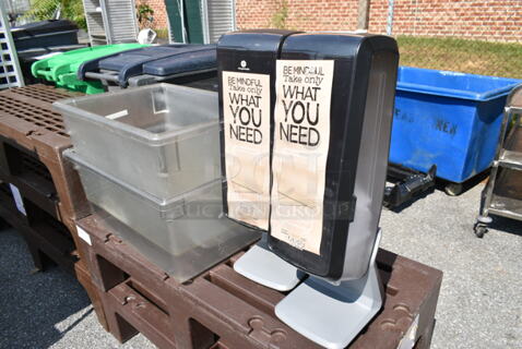 ALL ONE MONEY! Lot of 2 Clear Poly Bins and 2 Napkin Dispensers. 