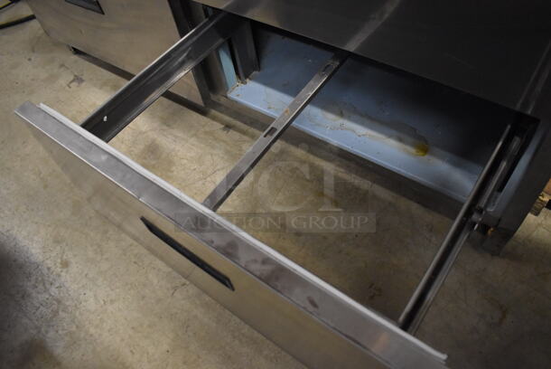Delfield Stainless Steel Commercial Sandwich Salad Prep Table Bain Marie Mega Top w/ 4 Drawers and Over Shelf on Commercial Casters. 115 Volts, 1 Phase. 64x32x57. Tested and Working! - Image 10 of 10
