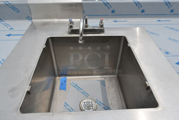BRAND NEW SCRATCH AND DENT! Stainless Steel Commercial Counter w/ Sink Bay, Faucet, Handles and Under Shelf. - Image 6 of 8