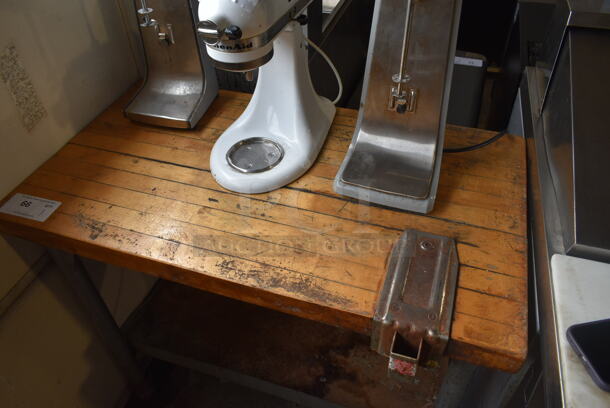Butcher Block Table w/ Commercial Can Opener Mount and Metal Under Shelf. - Image 3 of 5