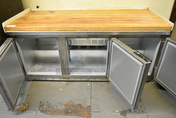 Beverage Air SUR72-15 Stainless Steel Commercial 3 Door Work Top Cooler w/ Butcher Block Countertop. 115 Volts, 1 Phase. This Unit Was In Working Condition When the Restaurant Closed. (kitchen) - Image 2 of 5