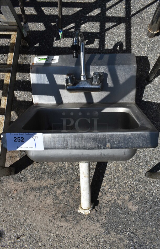 Stainless Steel Commercial Single Bay Wall Mount Sink w/ Faucet and Handles. 17x15.5x20 - Image 1 of 6