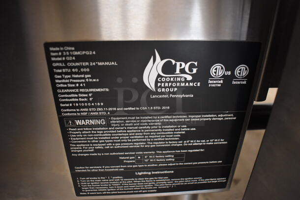 BRAND NEW SCRATCH AND DENT! CPG G24 351GMCPG24 Stainless Steel Commercial Countertop Natural Gas Powered Flat Top Griddle with Manual Controls. 60,000 BTU. 24x28x17. Tested and Working! - Image 7 of 7