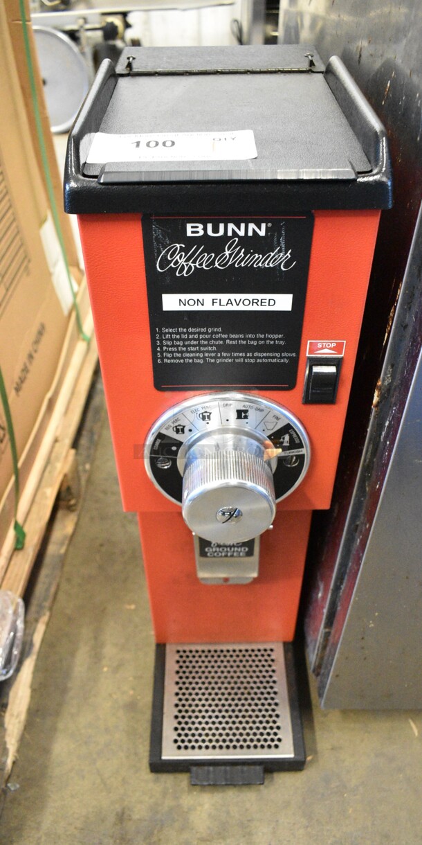 Bunn G3 HD RED Metal Commercial Countertop Coffee Bean Grinder. 120 Volts, 1 Phase. Tested and Working!  - Image 1 of 7