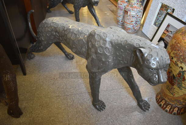 AWESOME! Bronze Painted Jaguar Statue. - Image 1 of 7