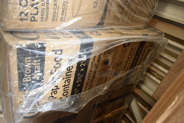 PALLET LOT of 30 BRAND NEW Boxes Including 2 Box 500LFLAT Choice Clear Plastic Flat Lid with Straw Slot - 32 oz. - 500/Case, 2 Box 795PTOKFT3 Choice Kraft Microwavable Folded Paper #3 Take-Out Container 7 3/4" x 5 1/2" x 2 1/2" - 200/Case, Clear Hinged Lid Containers, 2 Choice Black 1.5 oz Portion Cups, 500CC10 Choice 10 oz. Clear PET Plastic Cold Cup - 1000/Case, 2 Box Corrugated White Circles 12", Dinex DX3353IL03 DuraTherm Onyx Insulated 9 oz. Soup Bowl Lid - 48/Case, 2 Box 128HD8COMBO  ChoiceHD 8 oz. Microwavable Translucent Plastic Deli Container and Lid Combo Pack - 240/Case, 2 Box 394365M Medium Noble Gloves, Lavex Black 3946101M Gloves, 2 Box 500CC12 Choice Clear PET Customizable Plastic Cold Cup - 12 oz. - 1000/Case. 30 Times Your Bid! - Image 11 of 12