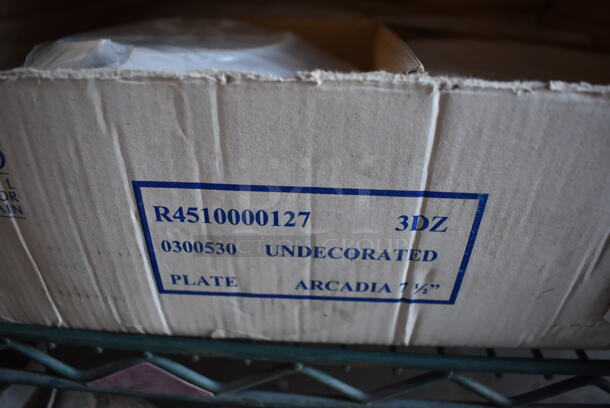 2 Boxes of BRAND NEW! Items; 12 Libbey Martini Glasses and  35 Arcadia White Ceramic Plates. Includes 7.5x7.5x0.5, 4.5x4.5x7. 2 Times Your Bid! - Image 9 of 10