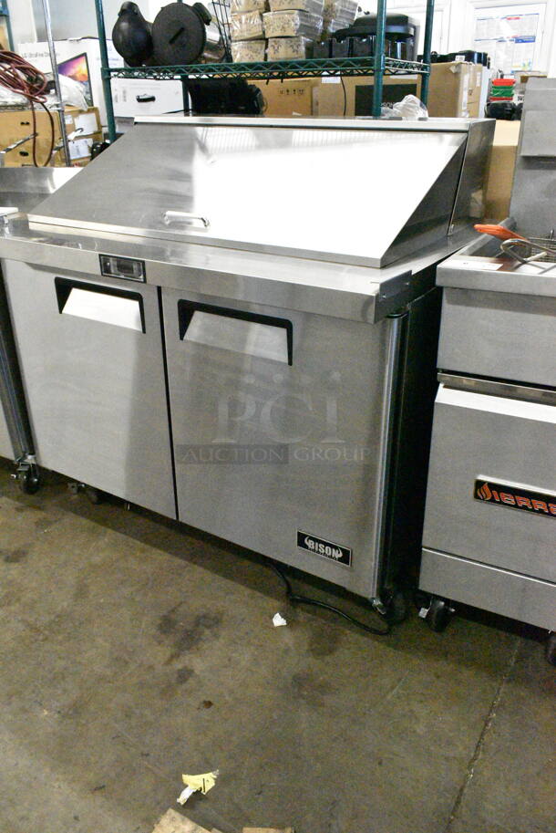 2022 Bison BST-48-18 Stainless Steel Commercial Sandwich Salad Prep Table Bain Marie Mega Top on Commercial Casters. 115 Volts, 1 Phase. Tested and Working! - Image 2 of 8